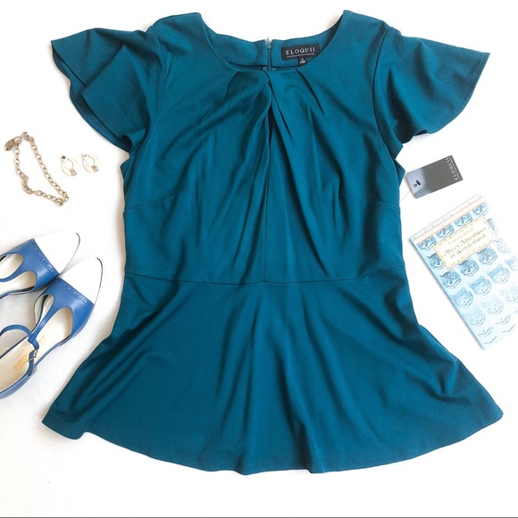 Eloquii Tops - NWT Eloquii Pleated Neckline Peplum Top